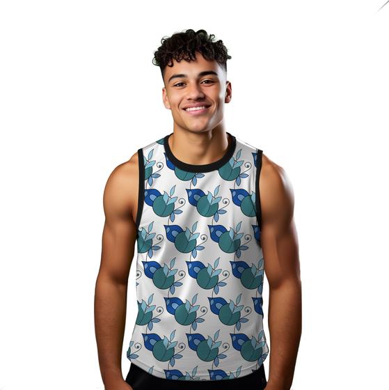 Imagem de Camiseta Regata Verão Estilo Moda Praia Flores Azul Cartoon 1568