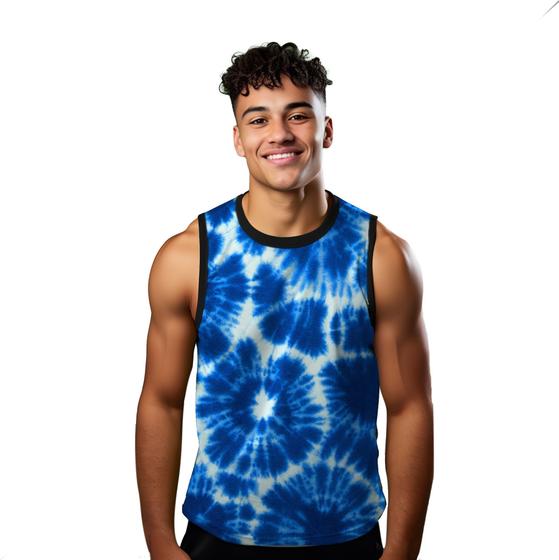 Imagem de Camiseta Regata Verão Estilo Moda Praia Manchas Explosão Azul Neon Brilho 1589