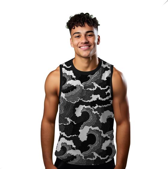 Imagem de Camiseta Regata Verão Estilo Moda Praia Mar Ondas Black Preto Oceano 794