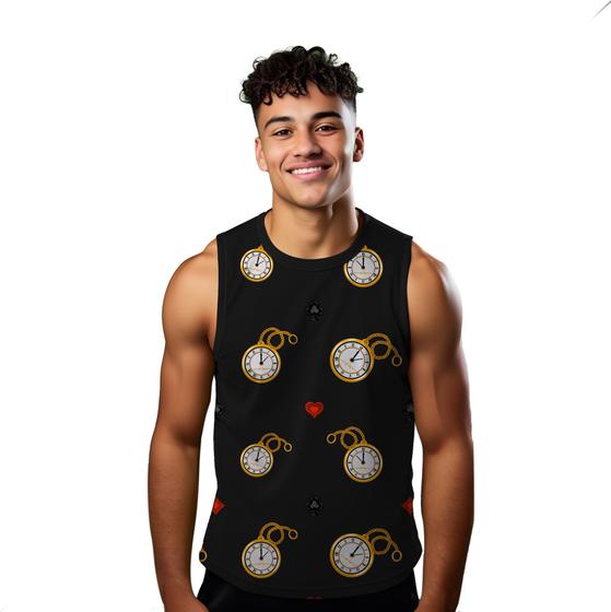 Imagem de Camiseta Regata Verão Estilo Moda Praia Relógio Poker Jogos Cartas Naipes 1451