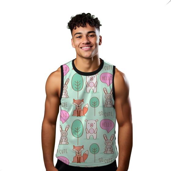 Imagem de Camiseta Regata Verão Estilo Moda Praia So Cute Animais Raposa Coelho Funny 933