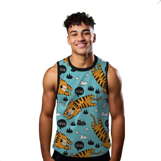 Imagem de Camiseta Regata Verão Estilo Moda Praia Tigre Cartoon Funny Selva 940
