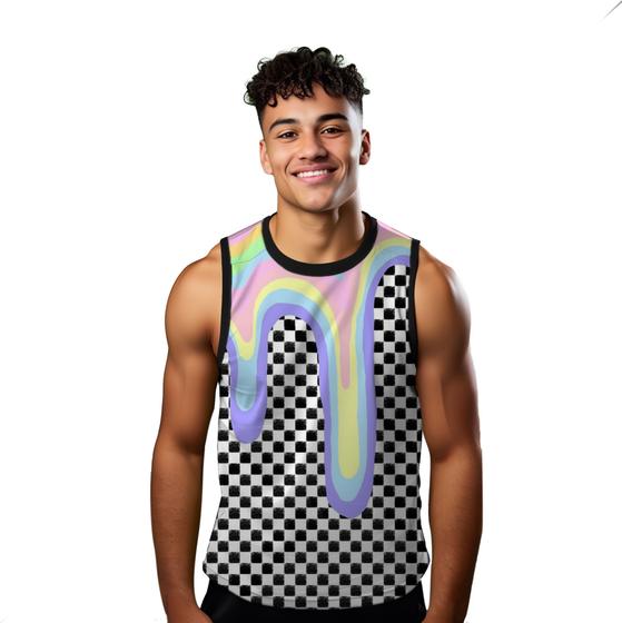 Imagem de Camiseta Regata Verão Estilo Moda Praia Xadrez Gosma Rainbow Chroma 1041