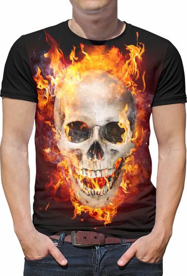 Imagem de Camiseta Rock Caveira Moto Harley Masculina Roupas