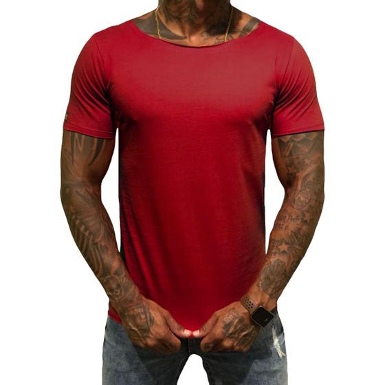 Imagem de Camiseta Slim Masculina Gola Aberta Canoa Manga Curta