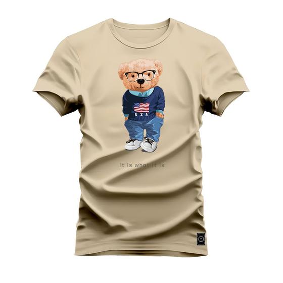 Imagem de Camiseta T-Shirt 100% Algodão Estampada Durável Urso Bem Vestido