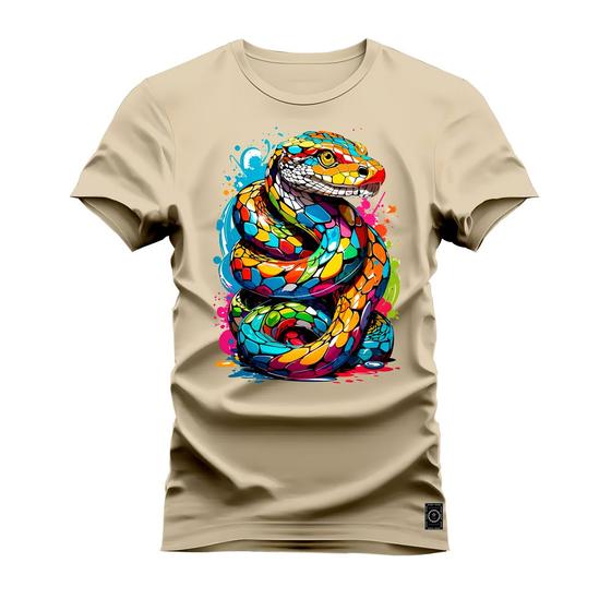 Imagem de Camiseta T-Shirt Algodão Premium Estampada Serpente Colorida