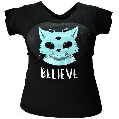 Imagem de Camiseta T-shirt babylook Feminina Estampada Gato Alienígena