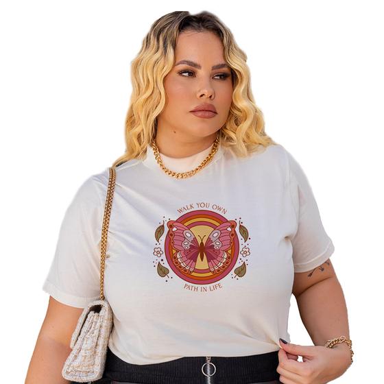 Imagem de Camiseta T-Shirt Blusinha Plus Size Feminina De Algodão Gola Alta Moda Casual Estampa Floral