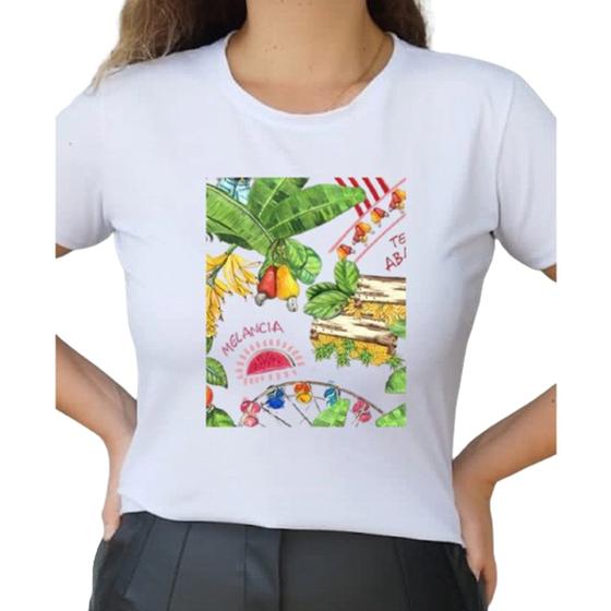 Imagem de Camiseta T Shirt Branco Feminina Caju e Melancia