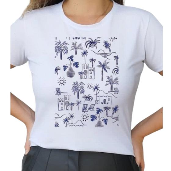 Imagem de Camiseta T Shirt Branco Feminina Coqueiros