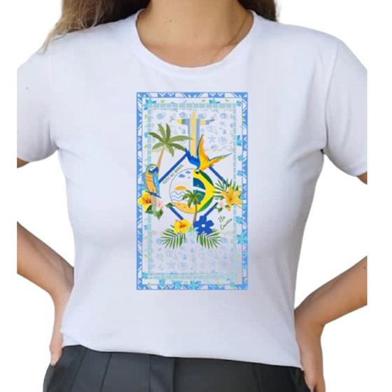 Imagem de Camiseta T Shirt Branco Feminina Estampa Tropical Cristo Redentor Rio de Janeiro