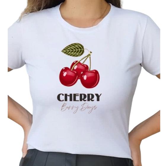 Imagem de Camiseta T Shirt Branco Feminina Tendencia Cerejas ( Cherry Barry Days)