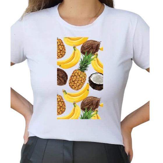 Imagem de Camiseta T Shirt Branco Feminina Tropical Abacaxi