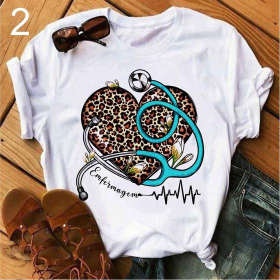 Imagem de Camiseta t shirt enfermagem, blusa feminina enfermeira branca plus size