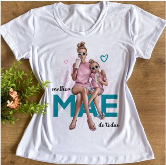 Imagem de Camiseta T-shirt Feminina Branca Mãe e Filha Canudinho