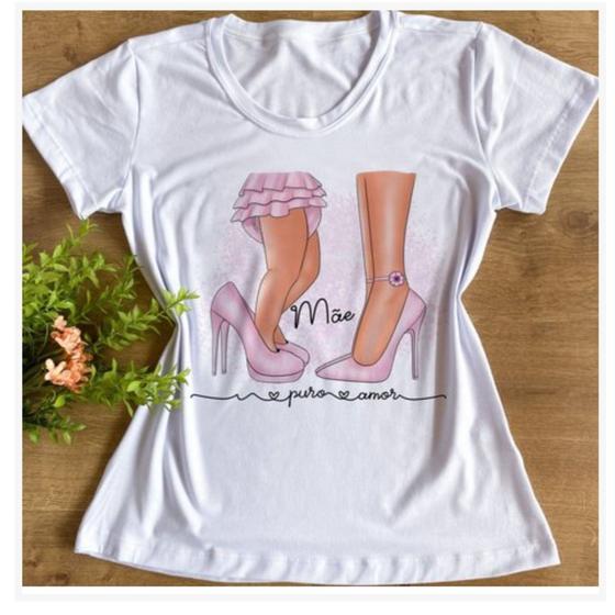 Imagem de Camiseta T-shirt Feminina Branca Mãe e Filha Sapato