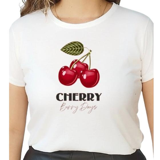 Imagem de Camiseta T Shirt Off White Feminina Tendencia Cerejas ( Cherry Barry Days)