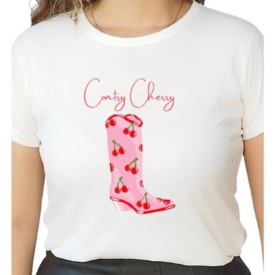 Imagem de Camiseta T Shirt Off White Feminina Tendencia Contry Cherry