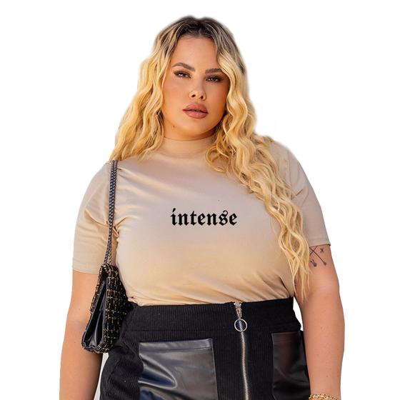 Imagem de Camiseta T-Shirt Plus Size Feminina Manga Curta De Algodão Gola Alta Com Estampa Casual Confortável