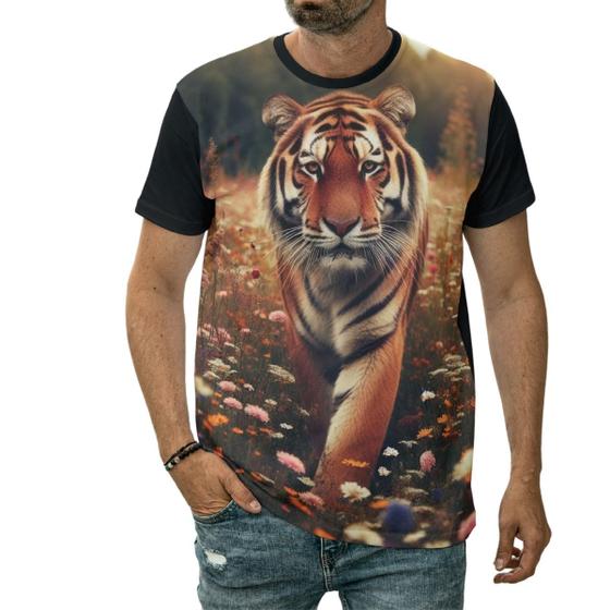 Imagem de Camiseta Tigre Animal Felino Feroz Camisa Natureza Arte