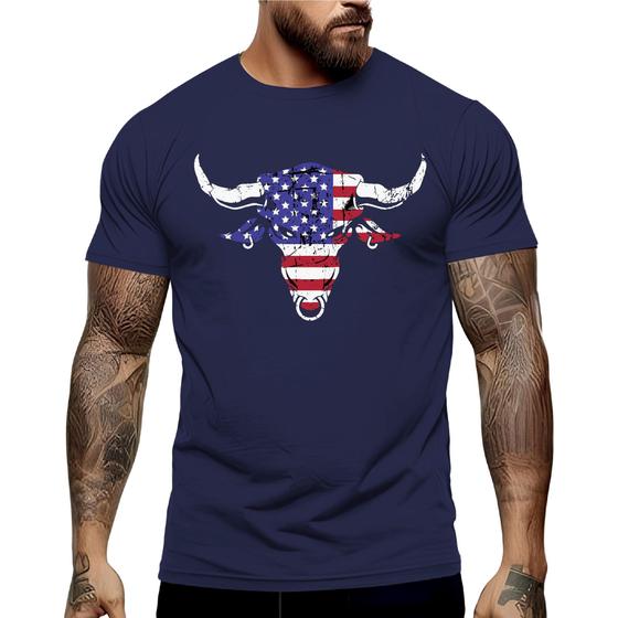 Imagem de Camiseta Touro USA Manga Curta Gola Redonda Shopping Academia Festa 100% Algodão