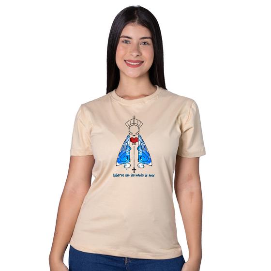 Imagem de Camiseta Tshirt Babylook Feminina  Nossa Senhora Aparecida 03 Romaria Precessão Básica 100% Algodão