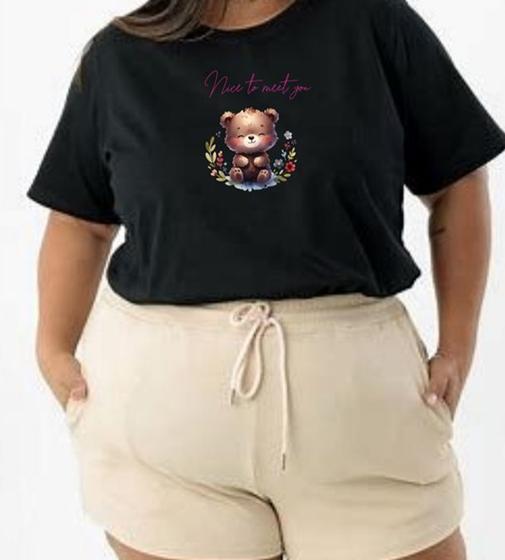 Imagem de Camiseta Tshirts Feminina Plus Size Estampa Ursinho Algodão