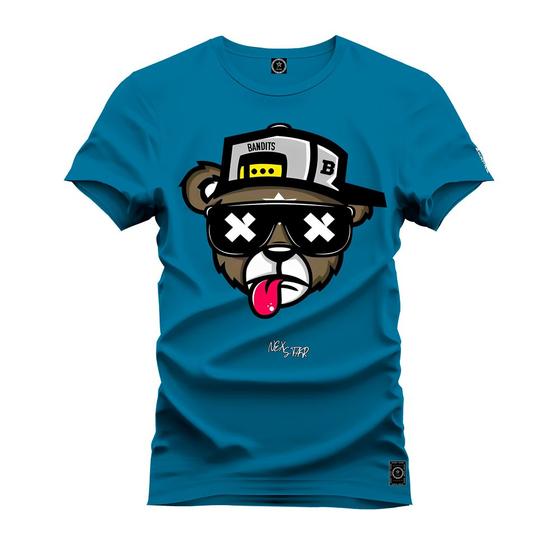 Imagem de Camiseta Unissex Algodão Estampada Premium Confortável Urso Boné Bolado