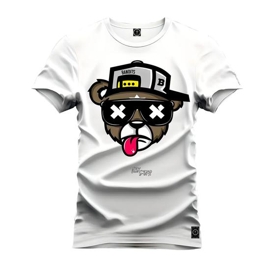 Imagem de Camiseta Unissex Algodão Estampada Premium Confortável Urso Boné Bolado