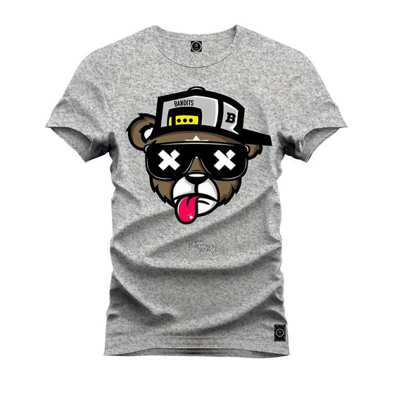 Imagem de Camiseta Unissex Algodão Premium Estampada Urso Boné Bolado