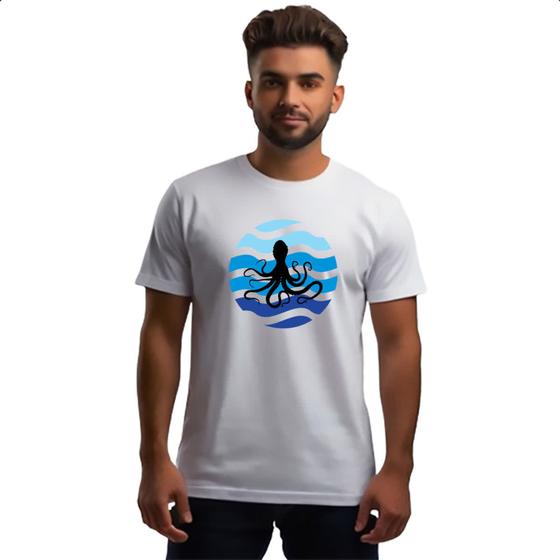 Imagem de Camiseta Unissex Animais marinhos polvo silhueta sunset