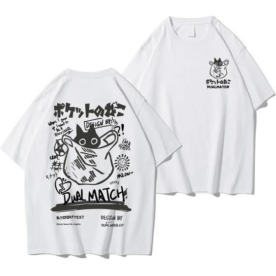 Imagem de Camiseta Unissex com Estampa de Gato Kawaii - Estilo Harajuku