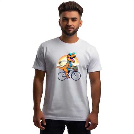 Imagem de Camiseta Unissex T-Rex na bicicleta