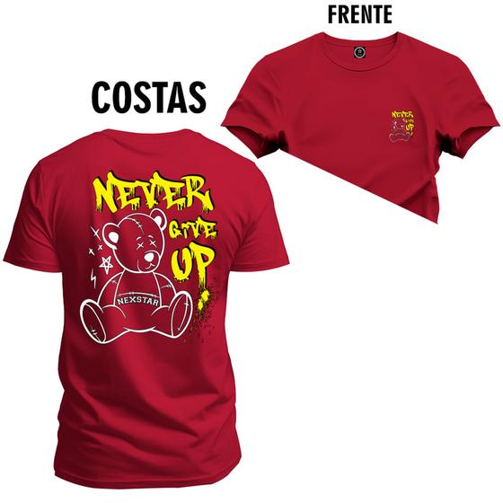 Imagem de Camiseta Unissex T-Shirt 100% Algodão Estampada Urso Never Up Frente e Costas