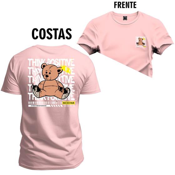 Imagem de Camiseta Unissex T-Shirt 100% Algodão Estampada Urso Positive Frente e Costas