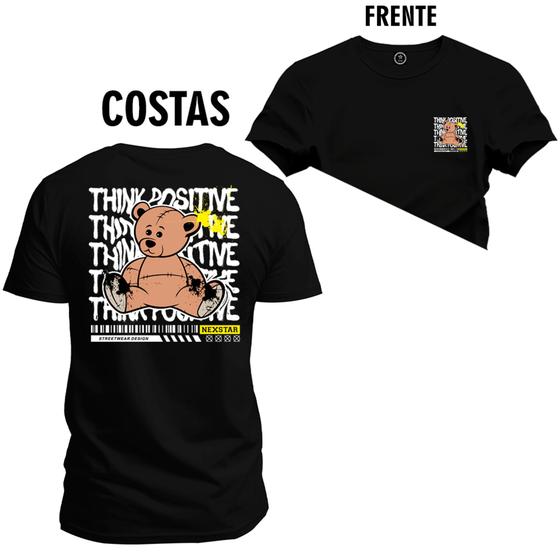 Imagem de Camiseta Unissex T-Shirt 100% Algodão Estampada Urso Positive Frente e Costas