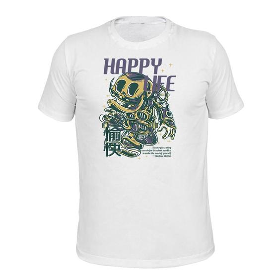 Imagem de Camiseta Unissex Tecido Macio Estampada Happy life