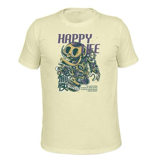 Imagem de Camiseta Unissex Tecido Macio Estampada Happy life