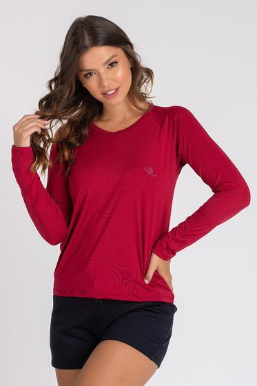 Imagem de Camiseta UV DRY Raglan Manga Longa Feminina Bordô