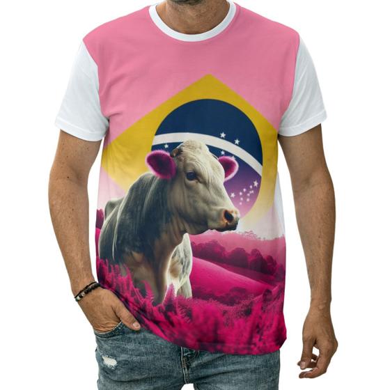 Imagem de Camiseta Vaca Animal Agro Fazenda Bandeira Brasil Gado Arte