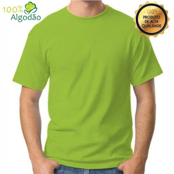 Imagem de Camiseta Verde Flúor Camisa Fluorescente Masculina Básica 100% Algodão 30.1 Premium