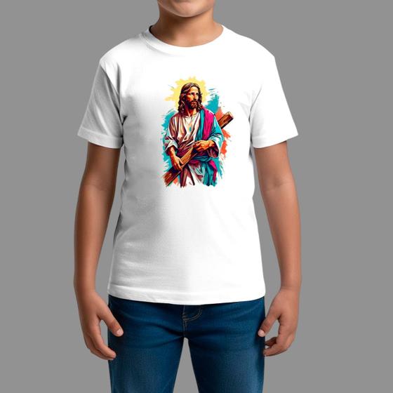 Imagem de Camisetas Infatil Básica Moda De Religiosa Confortável Manga Curta Jesus Cruz