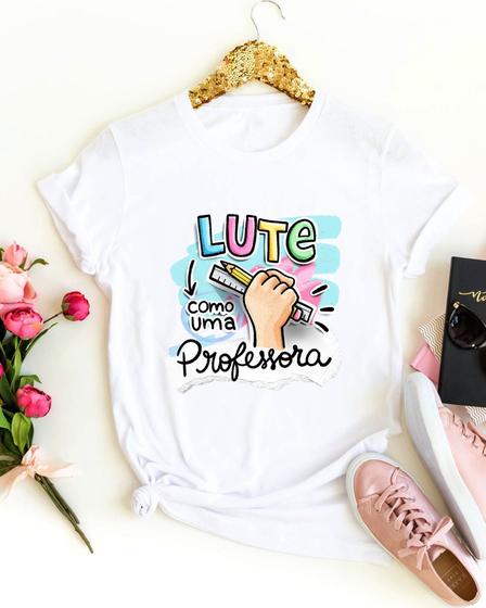 Imagem de Camisetas profissões lute como uma professora babylook desenho escola uniforme