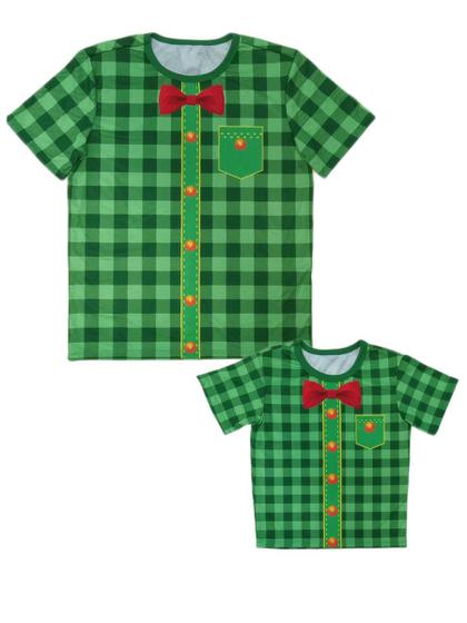 Imagem de Camisetas Tal Pai Tal Filho Estampa Festa Junina Xadrez Verde Kit Adulto e Infantil