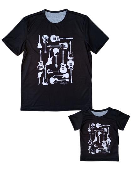 Imagem de Camisetas Tal Pai Tal Filho Estampa Guitarras Kit Com 2 Peças Adulto e Infantil