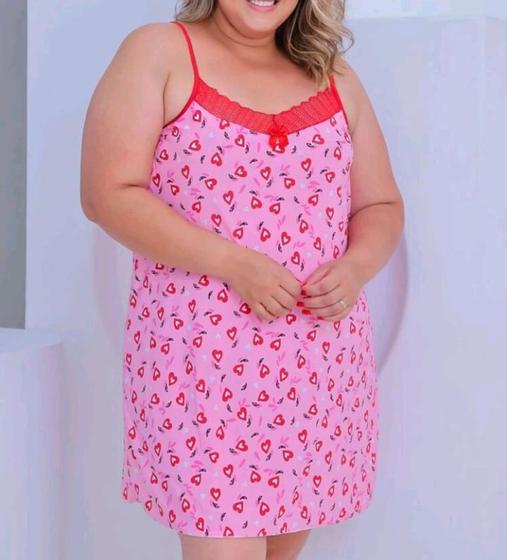 Imagem de Camisola básica com renda no decote plus size feminina estilo