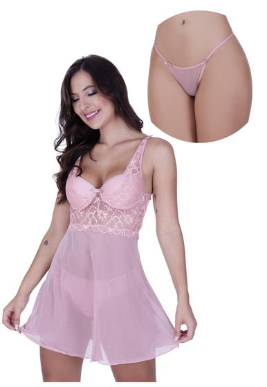 Imagem de Camisola com Bojo Tule Transparente Detalhes em Renda Macia Alça Delicada - c2 ELISA