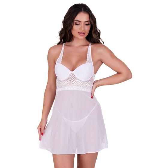 Imagem de Camisola com Bojo Tule Transparente e Calcinha Elisa