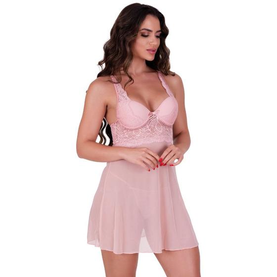 Imagem de Camisola com Bojo Tule Transparente e Calcinha Elisa
